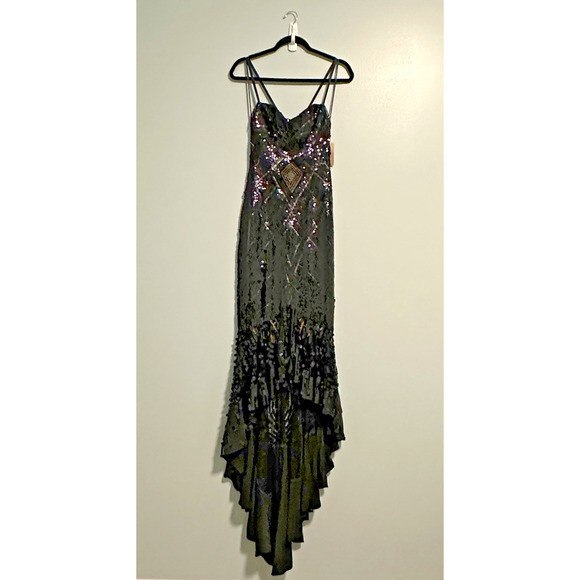 Mandalay 4 Dress Spaghetti Strap Sequin Sheer Hi Lo Cocktail Black NWT VTG - Picture 1 of 12